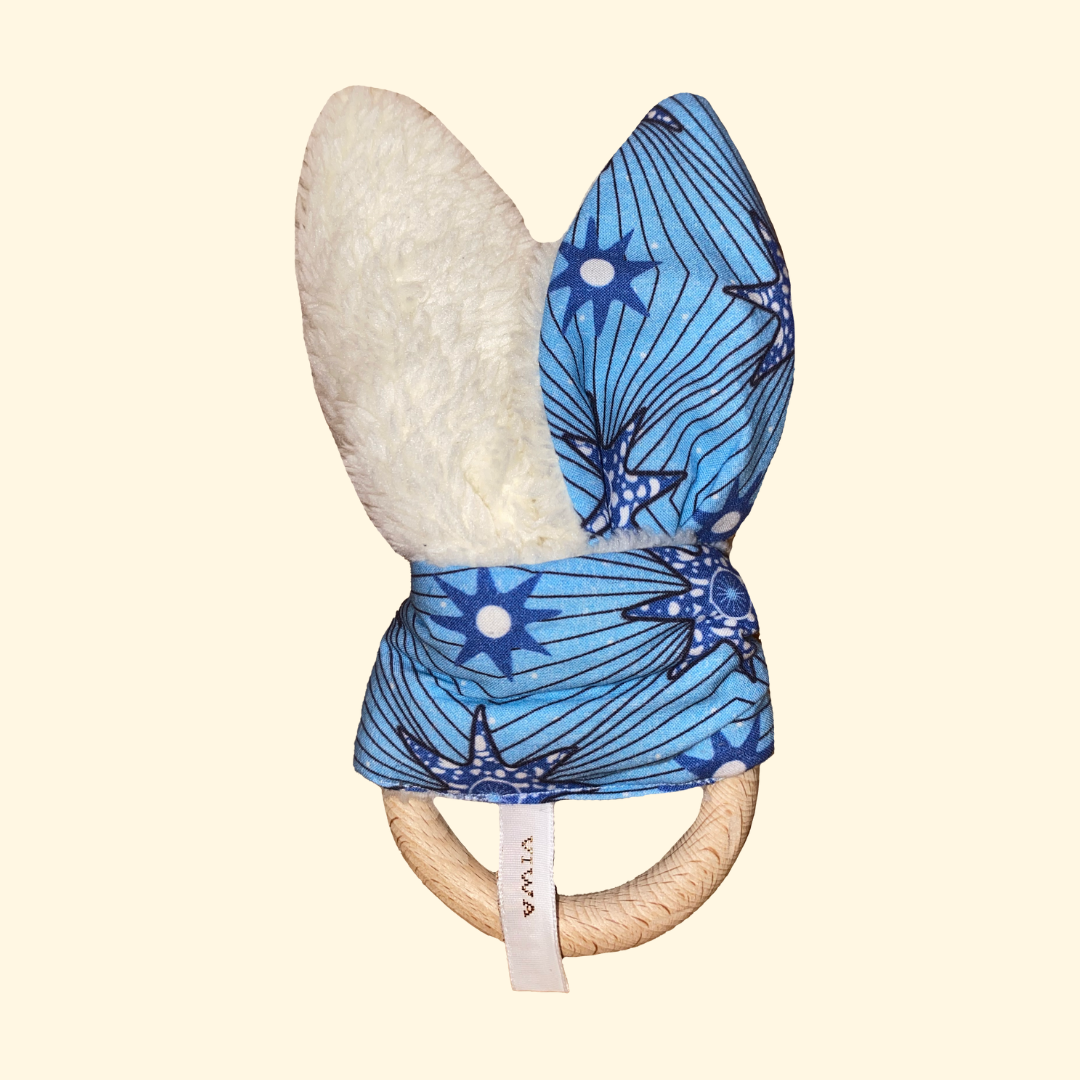 Hochet de dentition Étoile bio - Jouet de bébé écologique Rose - Made in France - nom LÉTI - Cadeau de naissance