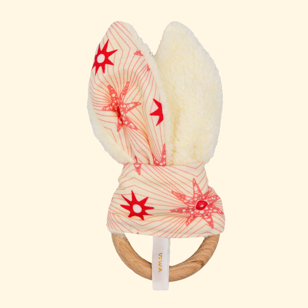Hochet de dentition Étoile bio - Jouet de bébé écologique Rose - Made in France - nom LÉTI - Cadeau de naissance