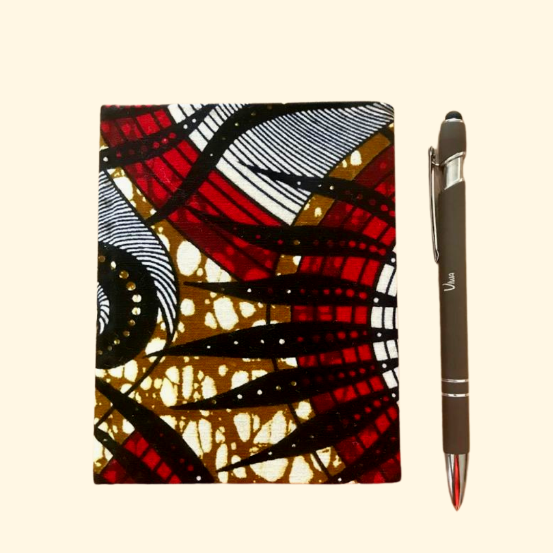 Carnet en wax jaune paon bordeaux