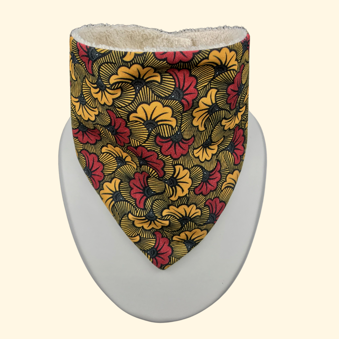 Bavoir bandana imprimé bio AYANA rouge et jaune