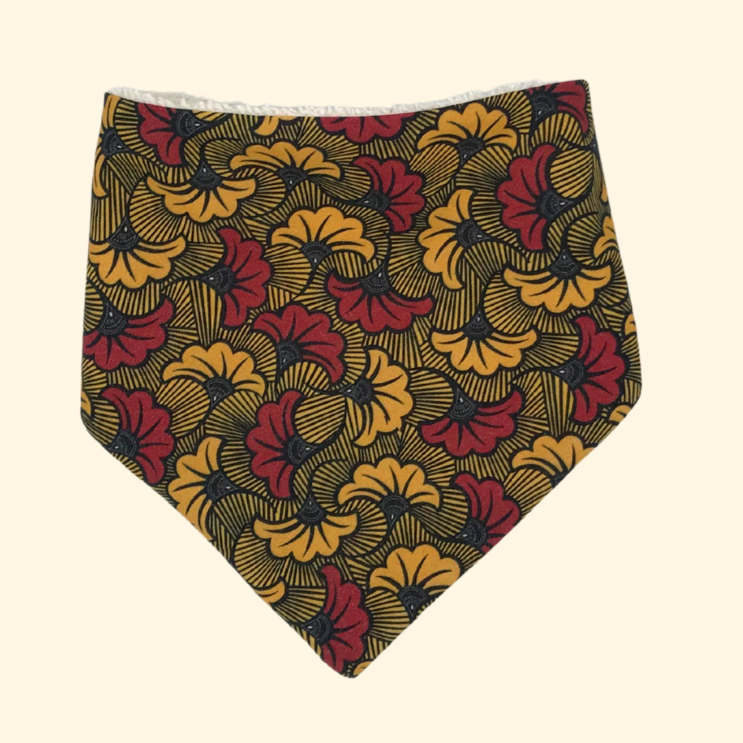 Bavoir bandana imprimé bio AYANA rouge et jaune