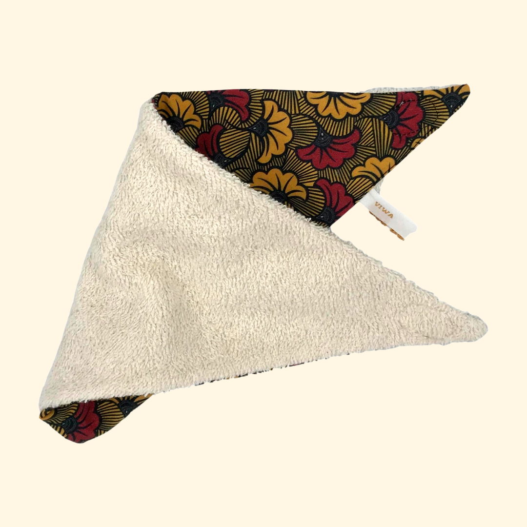 Bavoir bandana imprimé bio AYANA rouge et jaune