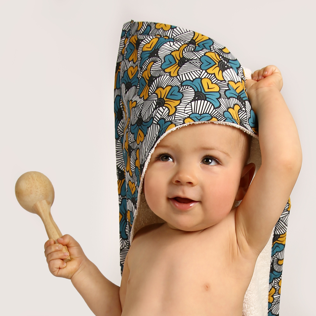 Sortie de bain en coton BIO tout doux avec du "wax" imprimé en France - Nouveaux motifs en précommande