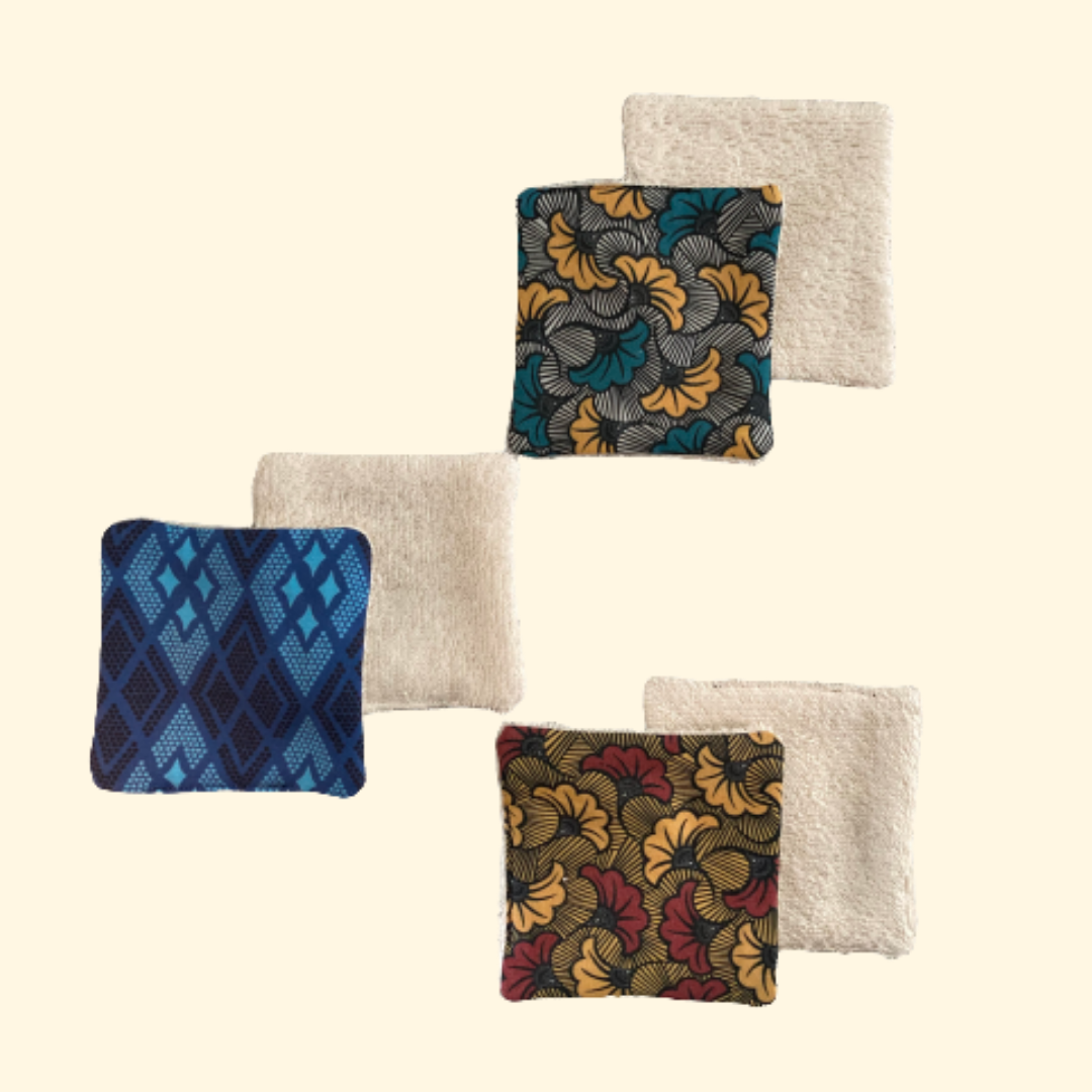 Kit DIY 4 lingettes coton imprimé BIO et éponge de coton BIO