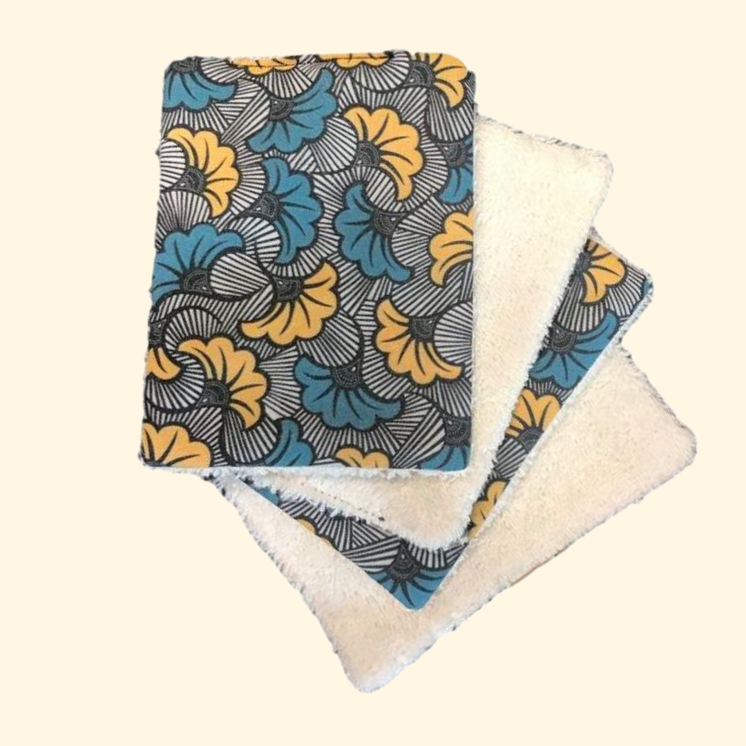 Lingettes lavables 10cm/13cm (par 4) - imprimé BIO AYANA vert et blanc - éponge bio