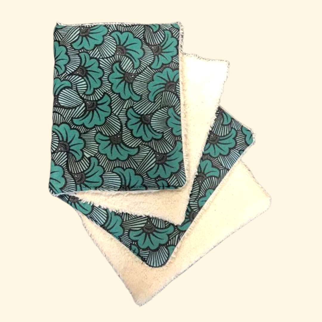 Lingettes lavables 10cm/13cm (par 4) - imprimé BIO Ayana vert - éponge bio
