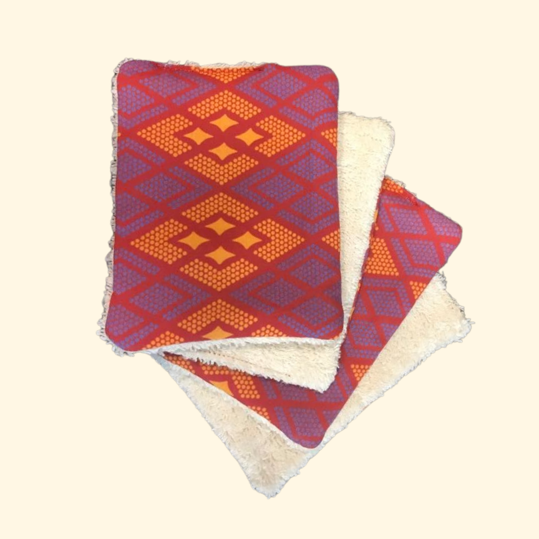 Lingettes lavables 10cm/13cm (par 4) - imprimé BIO EBAN violet - éponge bio