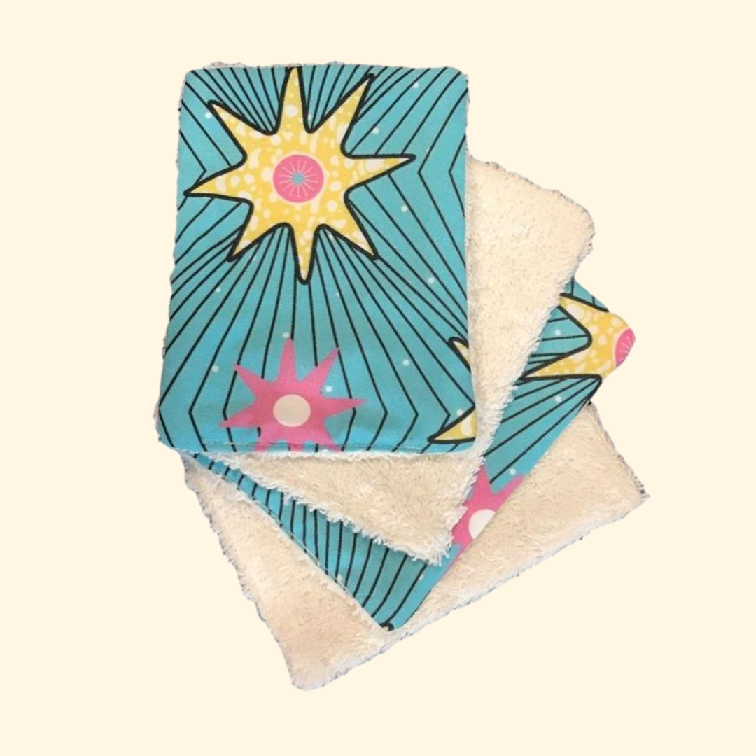 Lingettes lavables 10cm/13cm (par 4) - imprimé BIO Enfant des cieux - éponge bio