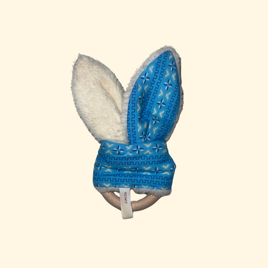 Hochet de dentition imprimé bio ADÉOLA bleu